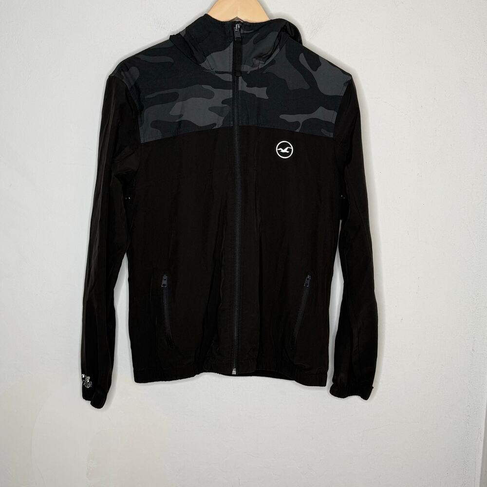 Hollister Epic Flex Black Camo Hooded Jacket Small Y2K Active Streetwear